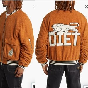 Diet Starts Monday Panther High Pile Fleece Bomber Jacket Caramel Tan Size Large